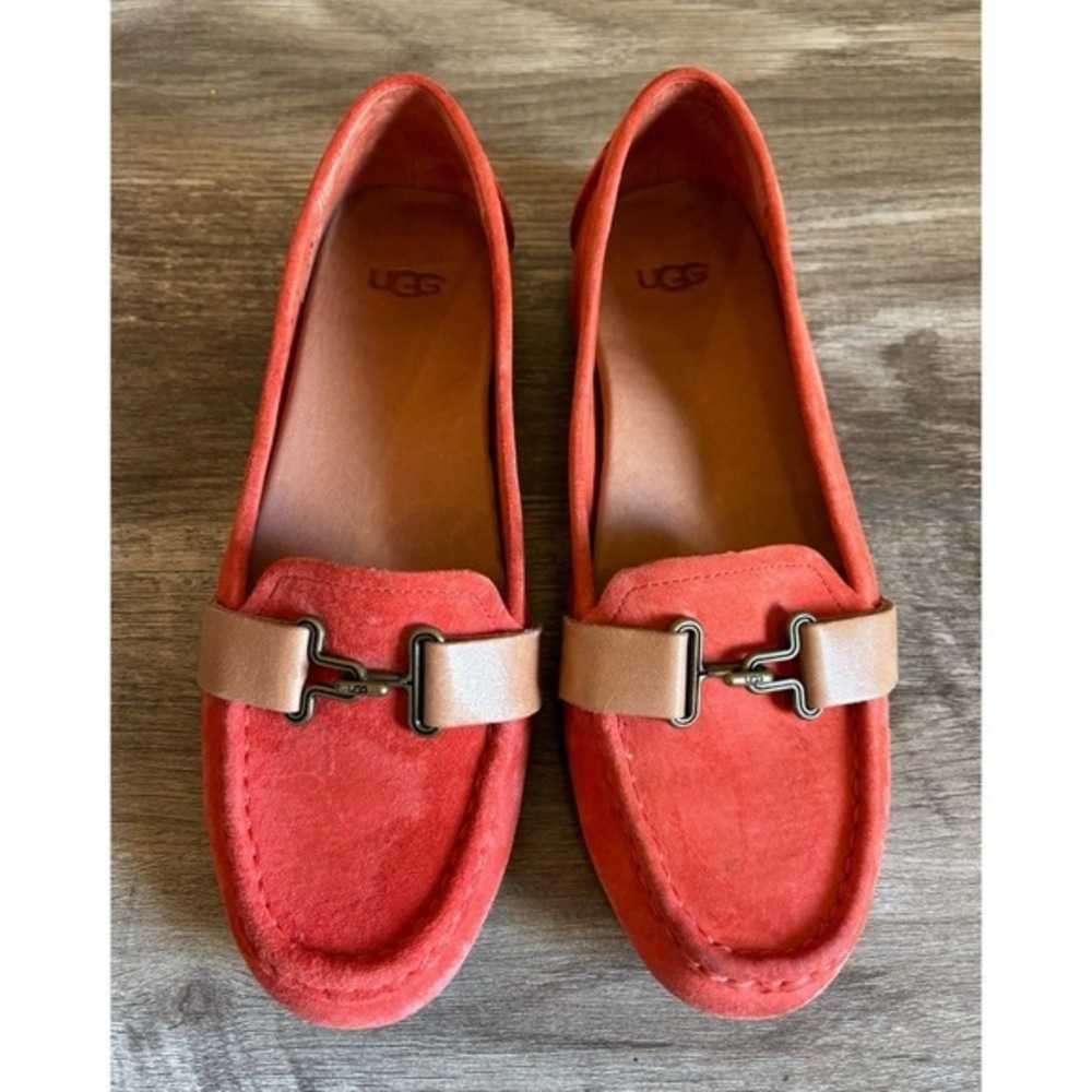 UGG Aven Loafers Drving Moc Shoes Size 6.5 Suede Leather Orange-Pink Summer